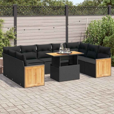 Set sofás jardín y cojines 10 pzas ratán sintético acacia negro de , Conjuntos de jardín - Ref: Foro24-3327751, Precio: 674,5...