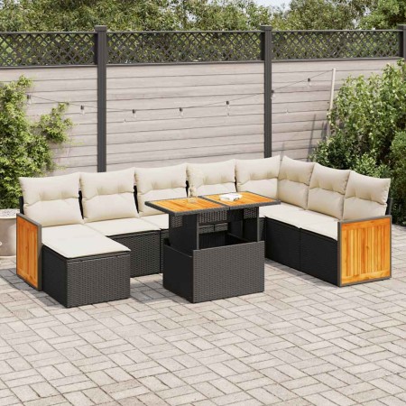 Set sofás jardín y cojines 9 pzas ratán sintético acacia negro de , Conjuntos de jardín - Ref: Foro24-3327745, Precio: 564,51...
