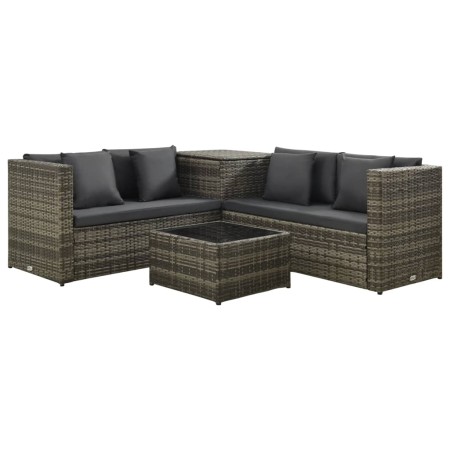 Set de muebles de jardín 4 pzas y cojines ratán sintético gris de vidaXL, Conjuntos de jardín - Ref: Foro24-313130, Precio: 5...