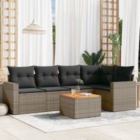 Set de muebles de jardín 6 pzas y cojines ratán sintético gris en Conjuntos de jardín | Comprar online en Foru.es