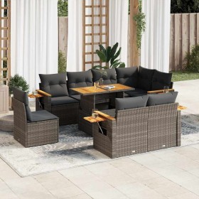 Set sofás jardín y cojines 9 pzas ratán sintético acacia gris de , Conjuntos de jardín - Ref: Foro24-3327616, Precio: 651,22 ...