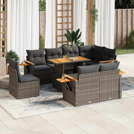 Set sofás jardín y cojines 9 pzas ratán sintético acacia gris de , Conjuntos de jardín - Ref: Foro24-3327616, Precio: 651,22 ...