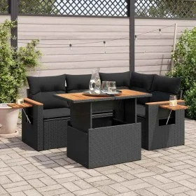 Set sofás jardín y cojines 5 pzas ratán sintético acacia negro de , Conjuntos de jardín - Ref: Foro24-3327590, Precio: 412,25...