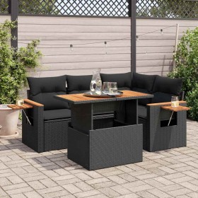 Set sofás jardín y cojines 5 pzas ratán sintético acacia negro de , Conjuntos de jardín - Ref: Foro24-3327590, Precio: 437,26...