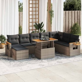 Set sofás jardín y cojines 9 pzas ratán sintético acacia gris de , Conjuntos de jardín - Ref: Foro24-3327637, Precio: 609,30 ...