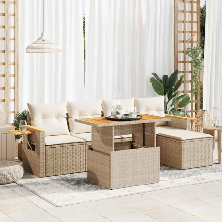 Set sofás jardín y cojines 6 pzas ratán sintético acacia beige de , Conjuntos de jardín - Ref: Foro24-3327586, Precio: 475,61...