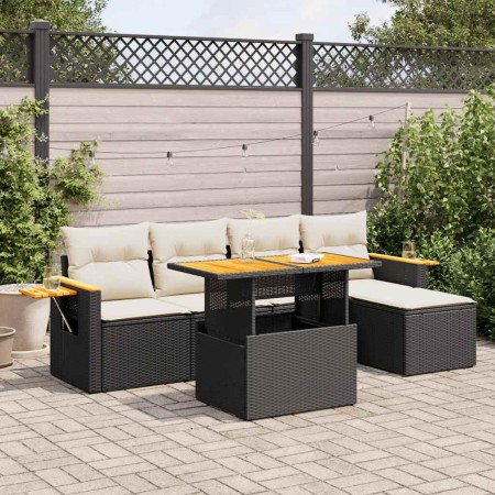 Set sofás jardín y cojines 6 pzas ratán sintético acacia negro de , Conjuntos de jardín - Ref: Foro24-3327584, Precio: 400,03...