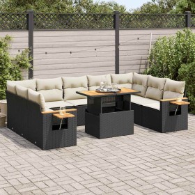 Set sofás jardín y cojines 10 pzas ratán sintético acacia negro de , Conjuntos de jardín - Ref: Foro24-3327640, Precio: 648,1...