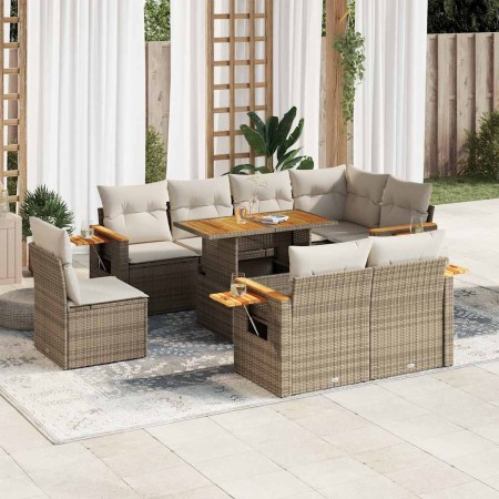 Set sofás jardín y cojines 9 pzas ratán sintético acacia beige de , Conjuntos de jardín - Ref: Foro24-3327614, Precio: 745,80...