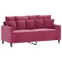Juego de sofás con cojines 3 piezas terciopelo rojo tinto by , Sofas - Ref: Foro24-3201714, Price: 473,23 €, Discount: %