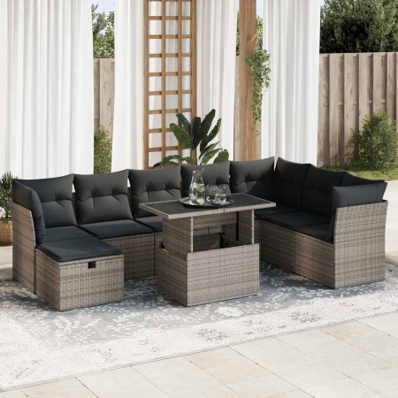 Set de sofás de jardín con cojines 9 pzas ratán sintético gris de , Conjuntos de jardín - Ref: Foro24-3327800, Precio: 614,47...