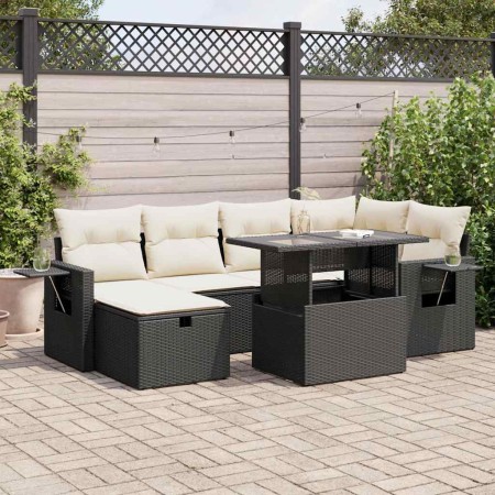 Set de sofás de jardín 7 pzas con cojines ratán sintético negro de , Conjuntos de jardín - Ref: Foro24-3327856, Precio: 476,4...