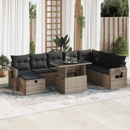 Set de sofás de jardín con cojines 9 pzas ratán sintético gris de , Conjuntos de jardín - Ref: Foro24-3327880, Precio: 598,53...