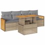 Set sofás jardín y cojines 5 pzas ratán sintético acacia beige de , Conjuntos de jardín - Ref: Foro24-3327657, Precio: 357,68...