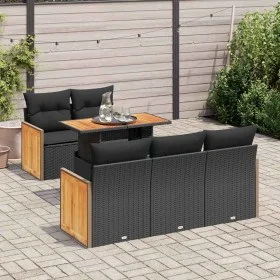 Set sofás jardín y cojines 6 pzas ratán sintético acacia negro de , Conjuntos de jardín - Ref: Foro24-3327660, Precio: 455,88...