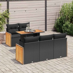 Set sofás jardín y cojines 6 pzas ratán sintético acacia negro de , Conjuntos de jardín - Ref: Foro24-3327660, Precio: 435,96...