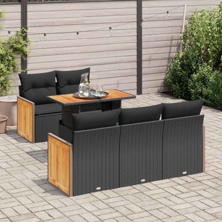 Set sofás jardín y cojines 6 pzas ratán sintético acacia negro de , Conjuntos de jardín - Ref: Foro24-3327660, Precio: 435,96...