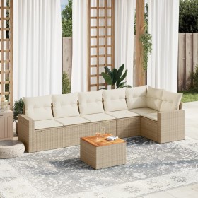 Set sofás de jardín 7 piezas y cojines ratán sintético beige en Conjuntos de jardín | Comprar online en Foru.es