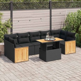 Set sofás jardín y cojines 8 pzas ratán sintético acacia negro de , Conjuntos de jardín - Ref: Foro24-3327681, Precio: 546,94...