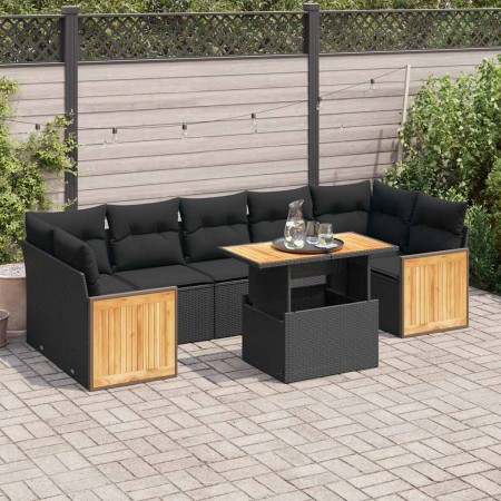 Set sofás jardín y cojines 8 pzas ratán sintético acacia negro de , Conjuntos de jardín - Ref: Foro24-3327681, Precio: 546,94...