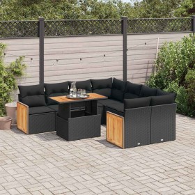 Set sofás jardín y cojines 9 pzas ratán sintético acacia negro de , Conjuntos de jardín - Ref: Foro24-3327688, Precio: 623,73...