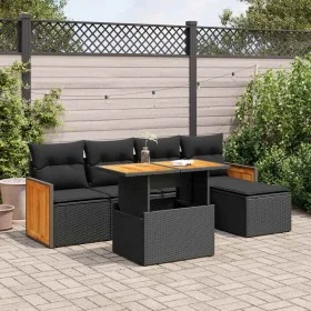 Set sofás jardín y cojines 6 pzas ratán sintético acacia negro de , Conjuntos de jardín - Ref: Foro24-3327695, Precio: 409,56...