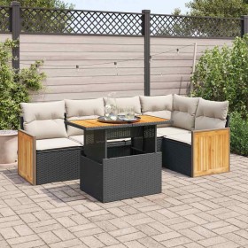 Set sofás jardín y cojines 6 pzas ratán sintético acacia negro de , Conjuntos de jardín - Ref: Foro24-3327710, Precio: 423,90...