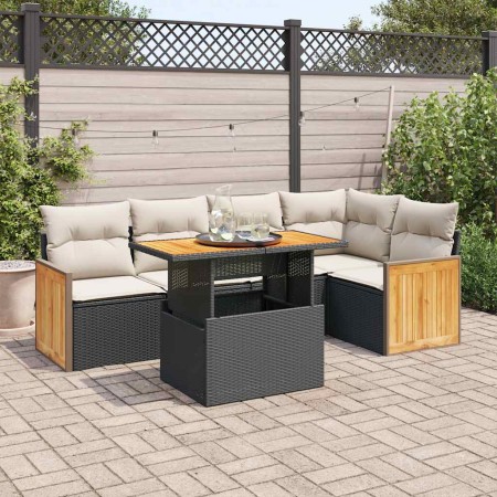 Set sofás jardín y cojines 6 pzas ratán sintético acacia negro de , Conjuntos de jardín - Ref: Foro24-3327710, Precio: 423,90...