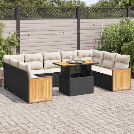 Set sofás jardín y cojines 10 pzas ratán sintético acacia negro de , Conjuntos de jardín - Ref: Foro24-3327752, Precio: 650,0...