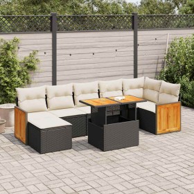 Set sofás jardín y cojines 7 pzas ratán sintético acacia negro de , Conjuntos de jardín - Ref: Foro24-3327738, Precio: 516,32...