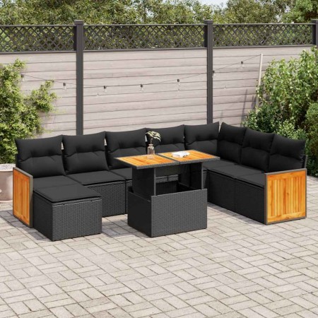 Set sofás jardín y cojines 7 pzas ratán sintético acacia negro de , Conjuntos de jardín - Ref: Foro24-3327744, Precio: 586,57...
