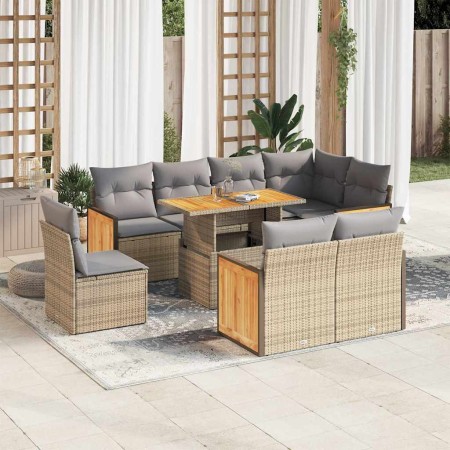 Set sofás jardín y cojines 9 pzas ratán sintético acacia beige de , Conjuntos de jardín - Ref: Foro24-3327727, Precio: 647,87...