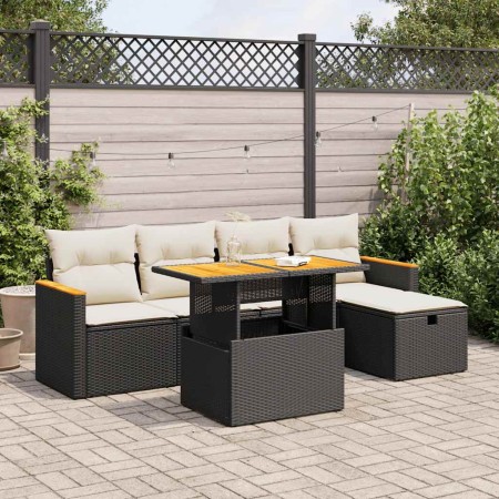 Set de sofás de jardín 6 piezas y cojines ratán sintético negro de , Conjuntos de jardín - Ref: Foro24-3328106, Precio: 386,7...