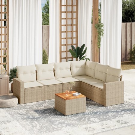 Set sofás de jardín 7 piezas y cojines ratán sintético beige en Conjuntos de jardín | Comprar online en Foru.es