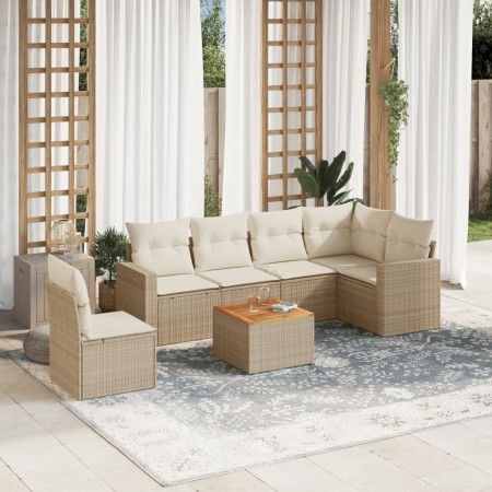 Set sofás de jardín 7 piezas y cojines ratán sintético beige en Conjuntos de jardín | Comprar online en Foru.es