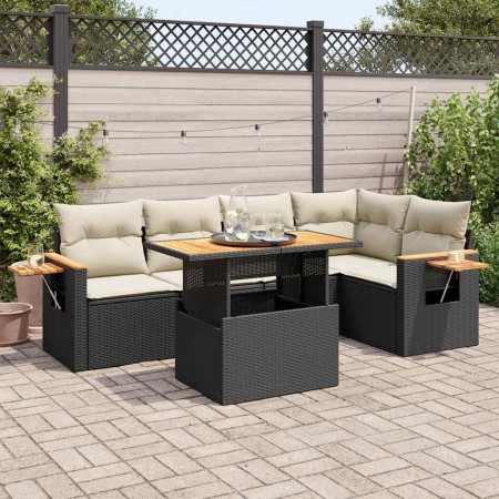 Set sofás jardín y cojines 5 pzas ratán sintético acacia negro de , Conjuntos de jardín - Ref: Foro24-3327598, Precio: 429,01...