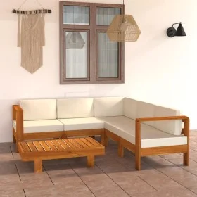Garden furniture 6 pcs cushions white cream acacia wood by vidaXL, Garden sets - Ref: Foro24-3057935, Price: 730,84 €, Discou...