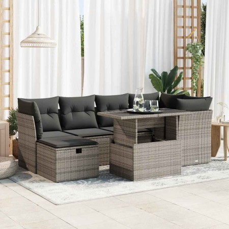Set de sofás de jardín 7 pzas con cojines ratán sintético gris de , Conjuntos de jardín - Ref: Foro24-3327780, Precio: 498,13...