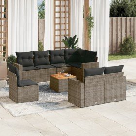 Set de muebles de jardín 9 pzas y cojines ratán sintético gris en Conjuntos de jardín | Comprar online en Foru.es