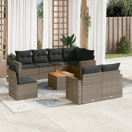 Set de muebles de jardín 9 pzas y cojines ratán sintético gris en Conjuntos de jardín | Comprar online en Foru.es