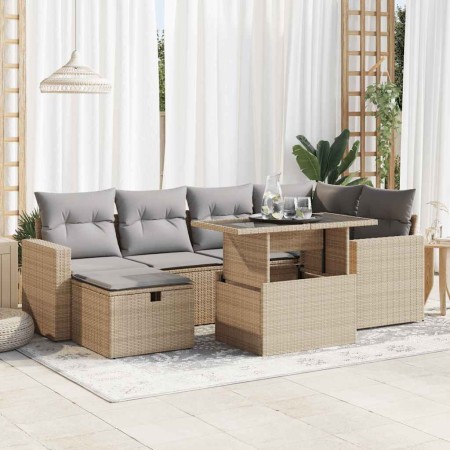 Set sofás de jardín 7 piezas y cojines ratán sintético beige de , Conjuntos de jardín - Ref: Foro24-3327819, Precio: 529,25 €...