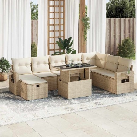 Set de sofás de jardín con cojines 9 pzas ratán sintético beige de , Conjuntos de jardín - Ref: Foro24-3327878, Precio: 698,4...