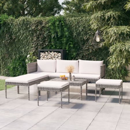 Set de muebles de jardín 6 pzas y cojines ratán sintético gris de vidaXL, Conjuntos de jardín - Ref: Foro24-313340, Precio: 3...