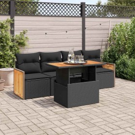 Set sofás jardín y cojines 5 pzas ratán sintético acacia negro de , Conjuntos de jardín - Ref: Foro24-3327653, Precio: 357,33...