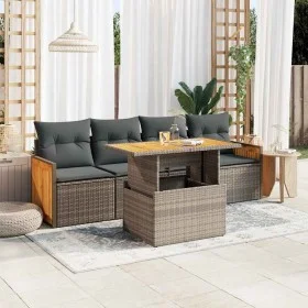 Set sofás jardín y cojines 5 pzas ratán sintético acacia gris de , Conjuntos de jardín - Ref: Foro24-3327658, Precio: 364,90 ...