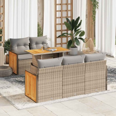 Set sofás jardín y cojines 6 pzas ratán sintético acacia beige de , Conjuntos de jardín - Ref: Foro24-3327664, Precio: 453,46...