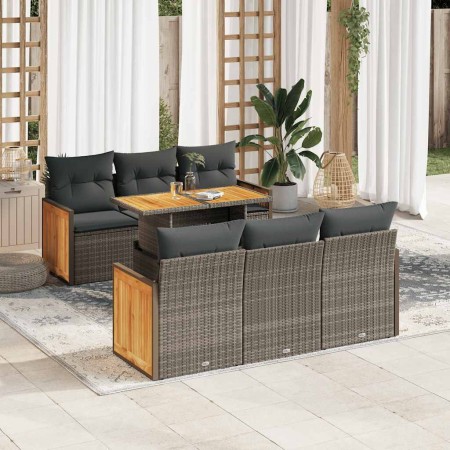 Set sofás jardín y cojines 7 pzas ratán sintético acacia gris de , Conjuntos de jardín - Ref: Foro24-3327672, Precio: 504,93 ...