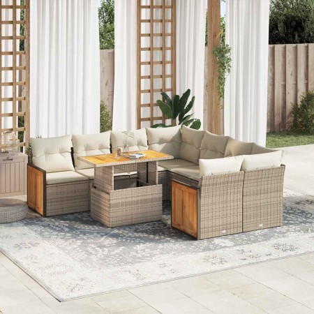 Set sofás jardín y cojines 9 pzas ratán sintético acacia beige de , Conjuntos de jardín - Ref: Foro24-3327691, Precio: 677,02...