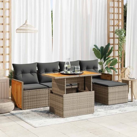 Set sofás jardín y cojines 6 pzas ratán sintético acacia gris de , Conjuntos de jardín - Ref: Foro24-3327700, Precio: 401,84 ...