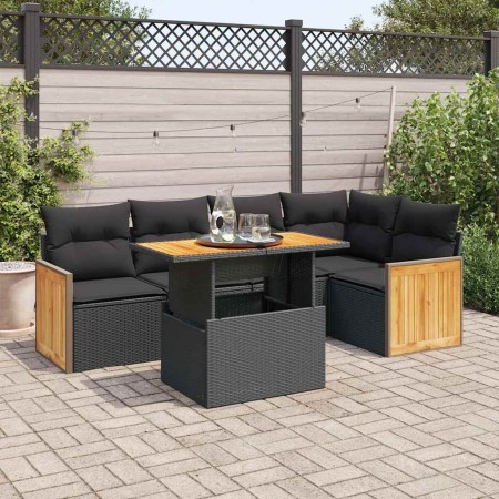 Set sofás jardín y cojines 6 pzas ratán sintético acacia negro de , Conjuntos de jardín - Ref: Foro24-3327709, Precio: 438,00...